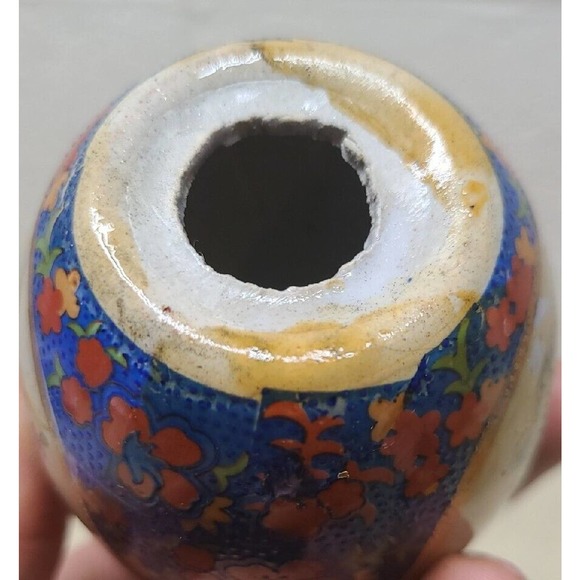 Golden Accented Oriental Birds Flowers Textured Porcelain Ceramic Egg with Stand - Picture 9 of 11